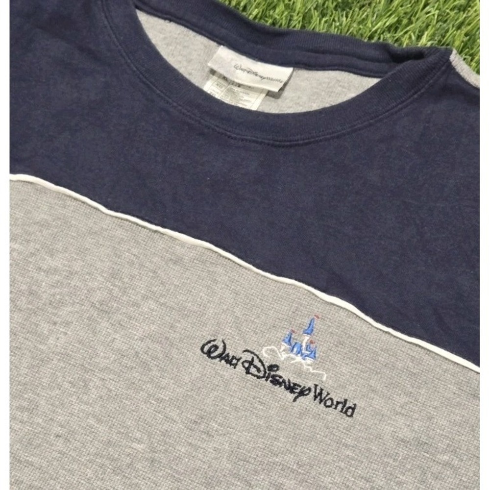 VTG Walt Disney World Shirt XL Embroidered Castle Colorblock 90s Gray Navy Blue